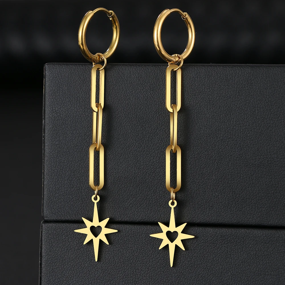 

Серьги из нержавеющей стали, подвески Polaris, цепочка с кисточками, серьги с подвесками в виде звезды Kpop для женщин, ювелирные изделия в стиле п...