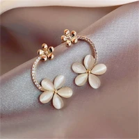 new fashion exaggerated temperament simple paved opal flower earrings ladies and girls daily gifts jewelry wholesale