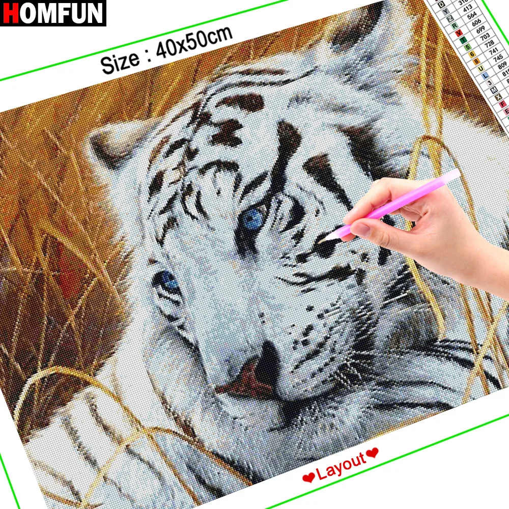Алмазная живопись HOMFUN вышивка крестиком животное белый тигр картина с