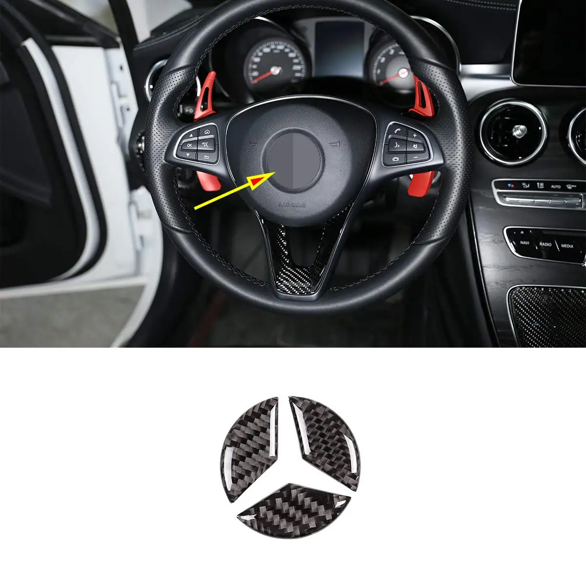 Мягкие наклейки с логотипом на руль из углеродного волокна для Mercedes Benz C Class W205 GLC