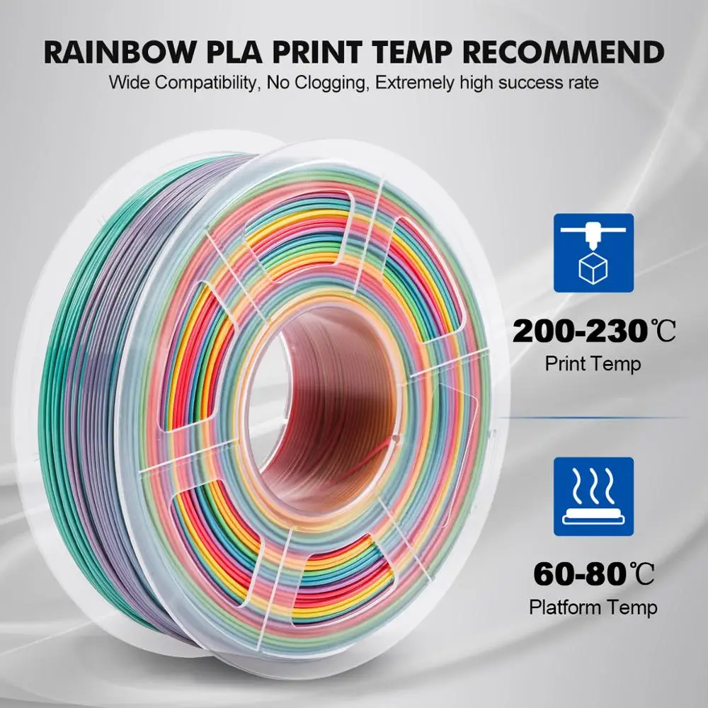 Rainbow PLA Filament 3D Printer Plastic 1KG 1.75MM Suitable For All Types Of FDM3D Printers Tolerance +/-0.02 DIY Gift BELIVEER