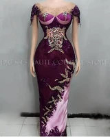 aso ebi style nigerian evening dress short sleeves lace beaded mermaid prom dresses floor length african women party dress