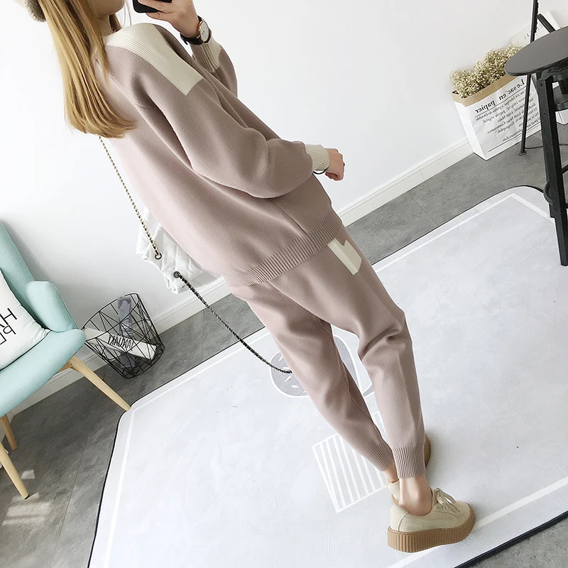 Женские теплые костюмы 2020 Осенняя мода Женский Повседневный вязаный костюм