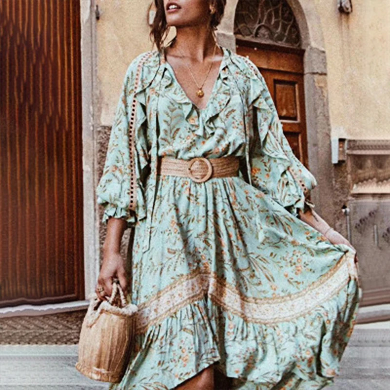 2019 летнее Новое Женское платье с v-образным вырезом и оборками необычное пляжное