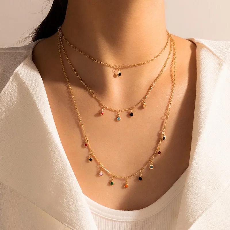 

Новая модная многослойная цепи красочные маленький Подсолнух с кисточками набор колье для женщин, ювелирные изделия в качестве подарка