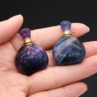 natural stone perfume bottle pendants essential bottle fluorite for jewelry making diy women necklace reiki heal gifts