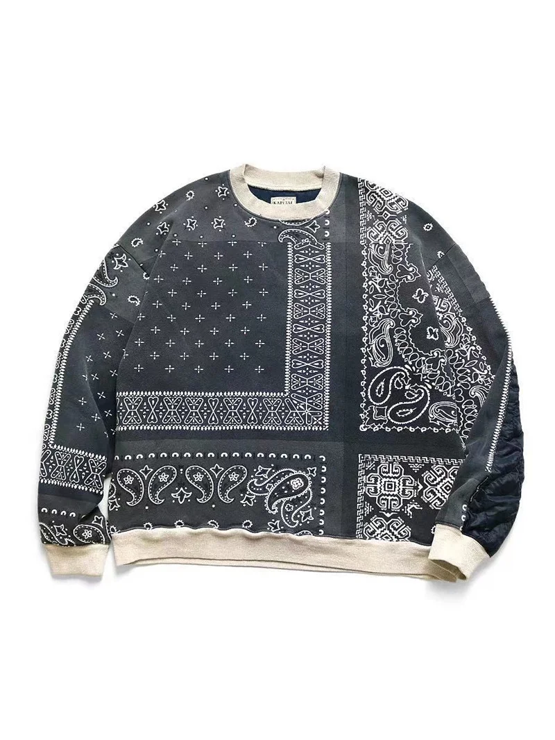 

Cashew Flower Irregular Print Round Neck Sweatshirt Men Women Oversized Streetwear Male Clothing Sweaters Cotton