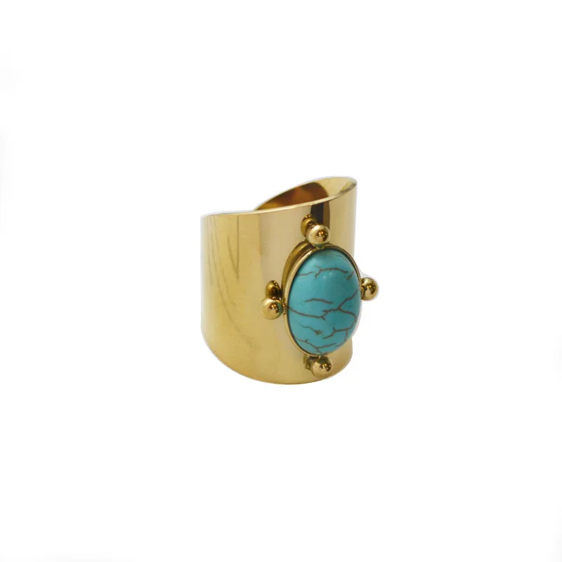 

Natural stone stainless steel ring geometric retro gold 14K furnace real gold titanium steel ring jewelry