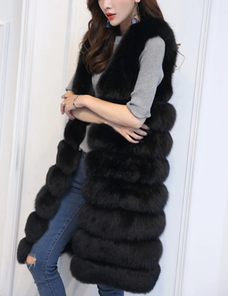 Женский Длинный жилет из искусственного меха безрукавка лисьего модный на осень