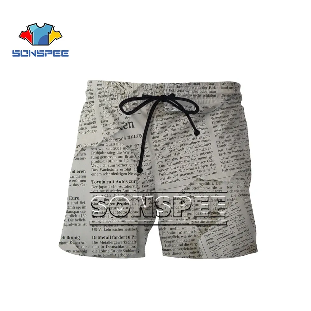 

SONSPEE United Kingdom Newspaper Shorts Summer New Men Women Beach Short 3D Print Hip Hop Trend Casual Harajuku Casual Pants