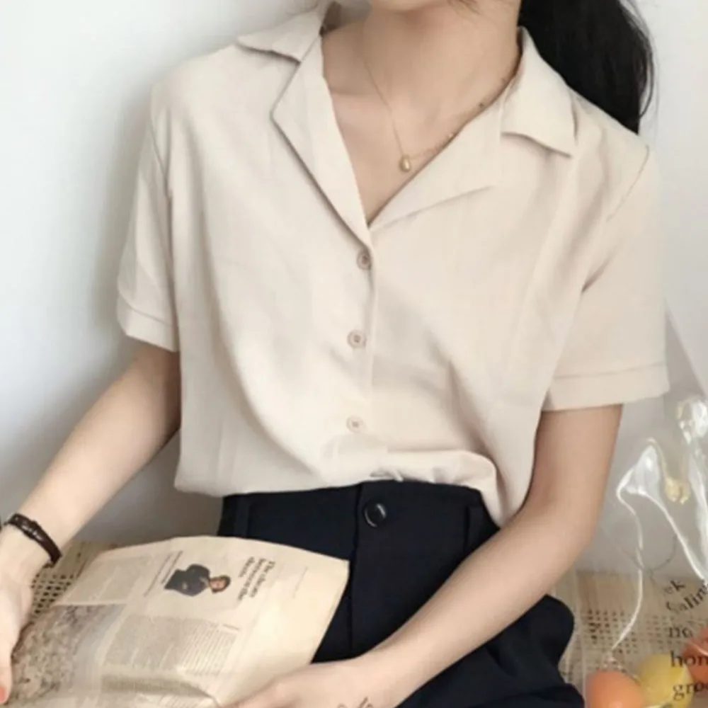 

Summer Blouse Shirt For Women Fashion Short Sleeve V Neck Casual Office Lady White Shirts Tops Japan Korean Style New 2021