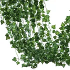 Искусственные зеленые шелковые Подвесные Растения, виноградные листья, Декор для дома, ванной комнаты, сада, рождевечерние, 12 шт., 2 м