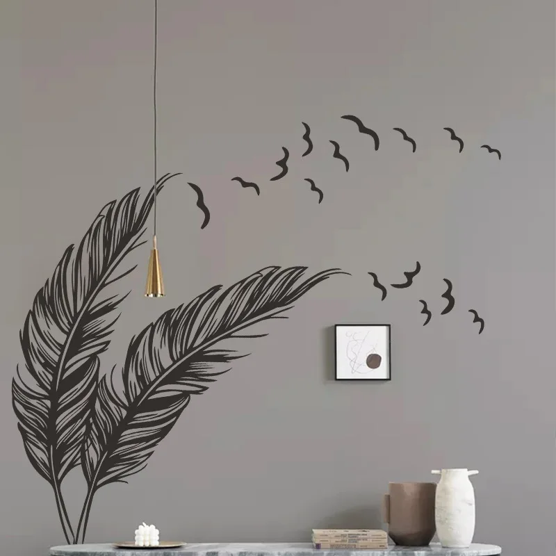

Solid Color Feather Bird Poster Simple Living Room Bedroom Bedhead Decoration Wall Stickers Elegant Popular Removable Wallpapers