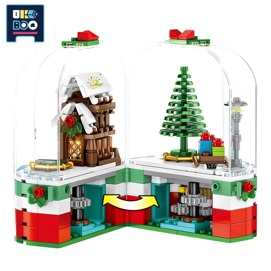 

UKBOO 249 шт. С Рождеством Христовым вращающаяся коробка Клаус, лось, дерево, снеговик, строительные блоки, Санта-тема, кирпичи, игрушка для детей...