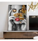 Абстрактная модная женщина Бабочка красное розовое золото Современная Картина на холсте плакаты и принты настенные картины для комнаты домашний декор