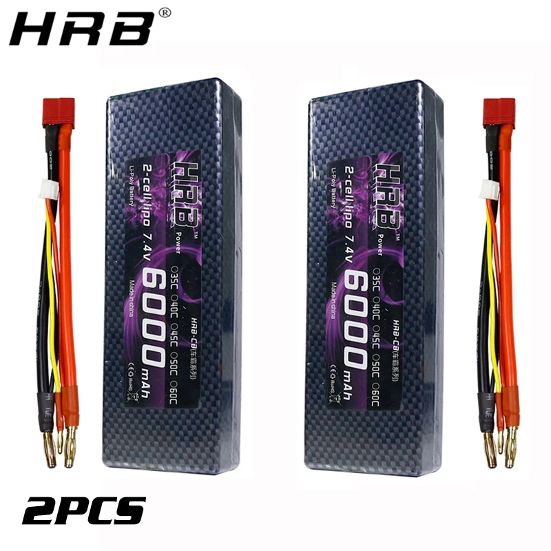 

2PCS HRB Lipo Battery 2S 6000mah 7.4V T Deans XT60 XT90 EC5 to 4.0mm Banana 60C Hardcase For Traxxas Slash Car Airplane RC Parts