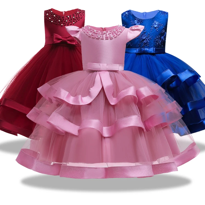 Flower Girls Dresses For Weddings Party Ball Gown Organza Royal wine red Kids Prom Bead adornment Dresses Evening Gowns Vestido