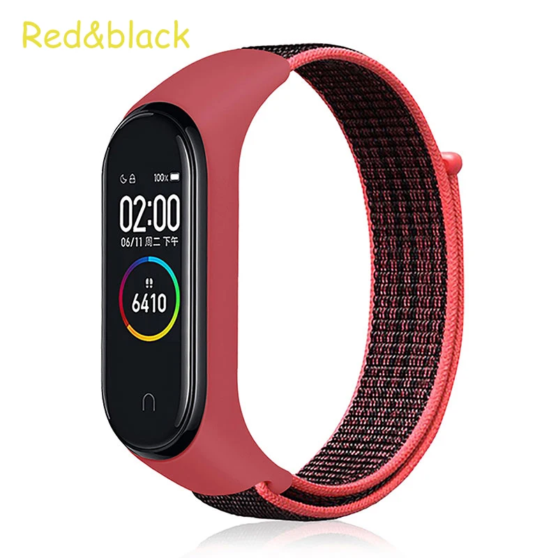 Nylon strap For Xiaomi mi band 3 4 strap Smart bracelet Soft Sport Wristbands For Mi band 4 NFC Global Smart watch women men - Цвет: Red and Black strap