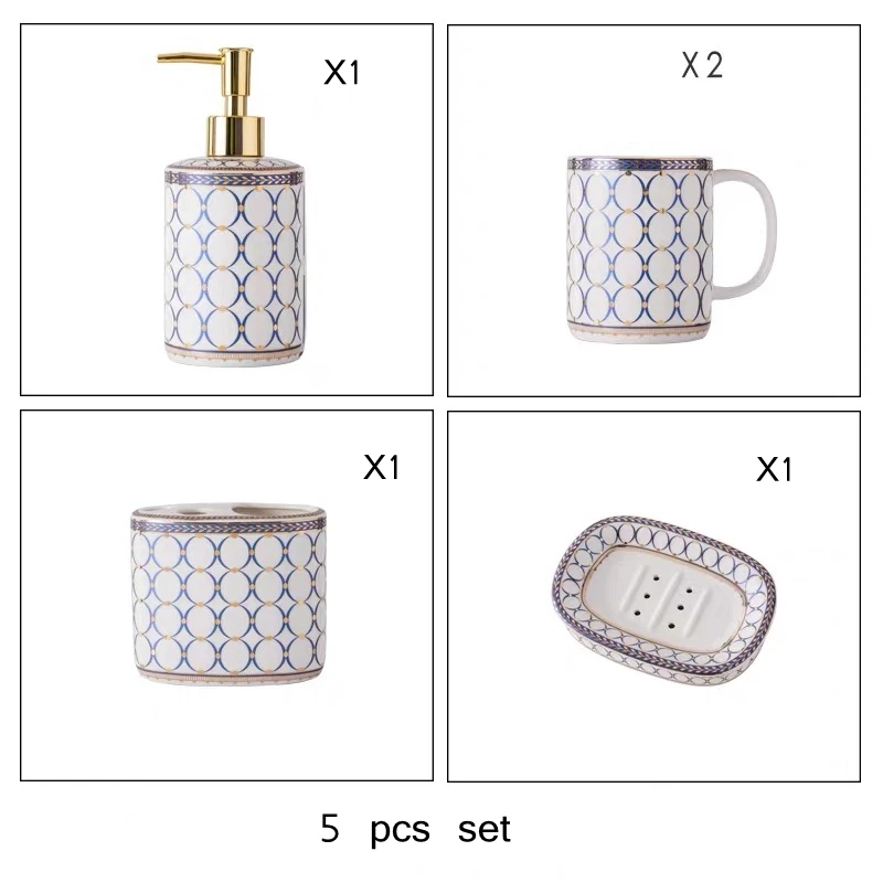 5 pcs set 5 шт. роскошный набор для ванной комнаты, щетка для мытья в отеле, диспенсеры для жидкого мыла, мыльницы, держатель для зубной щетки - Цвет: 5 pcs set