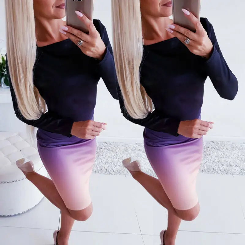 Женское эластичное облегающее платье с длинным рукавом и круглым вырезом