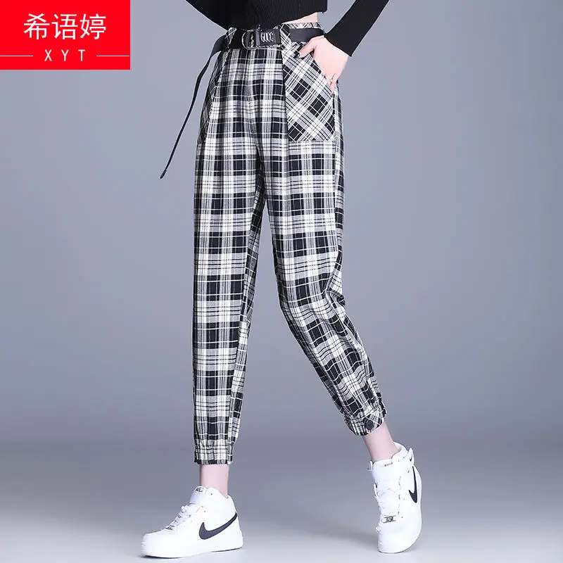 

Check Harem Pants women's 2021 spring new high waist corset Capris show thin casual pants