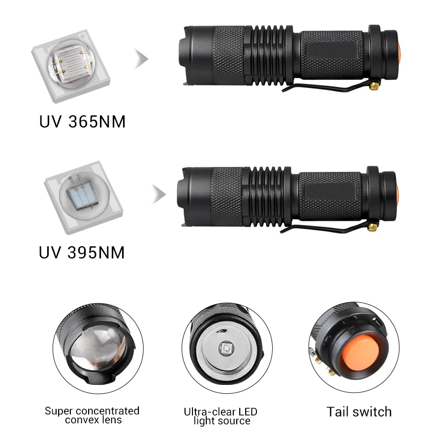 LED UV flashlight with zoom function Mini black light pet urine stain detector scorpion hunting | Лампы и освещение