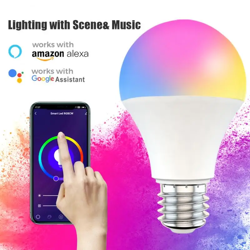 

WiFi Smart Light Bulb 9W B22 E27 LED RGB Lamp Work With Alexa/Google Home 220V/110V RGB Dimmable Voice Control Work Bulbs