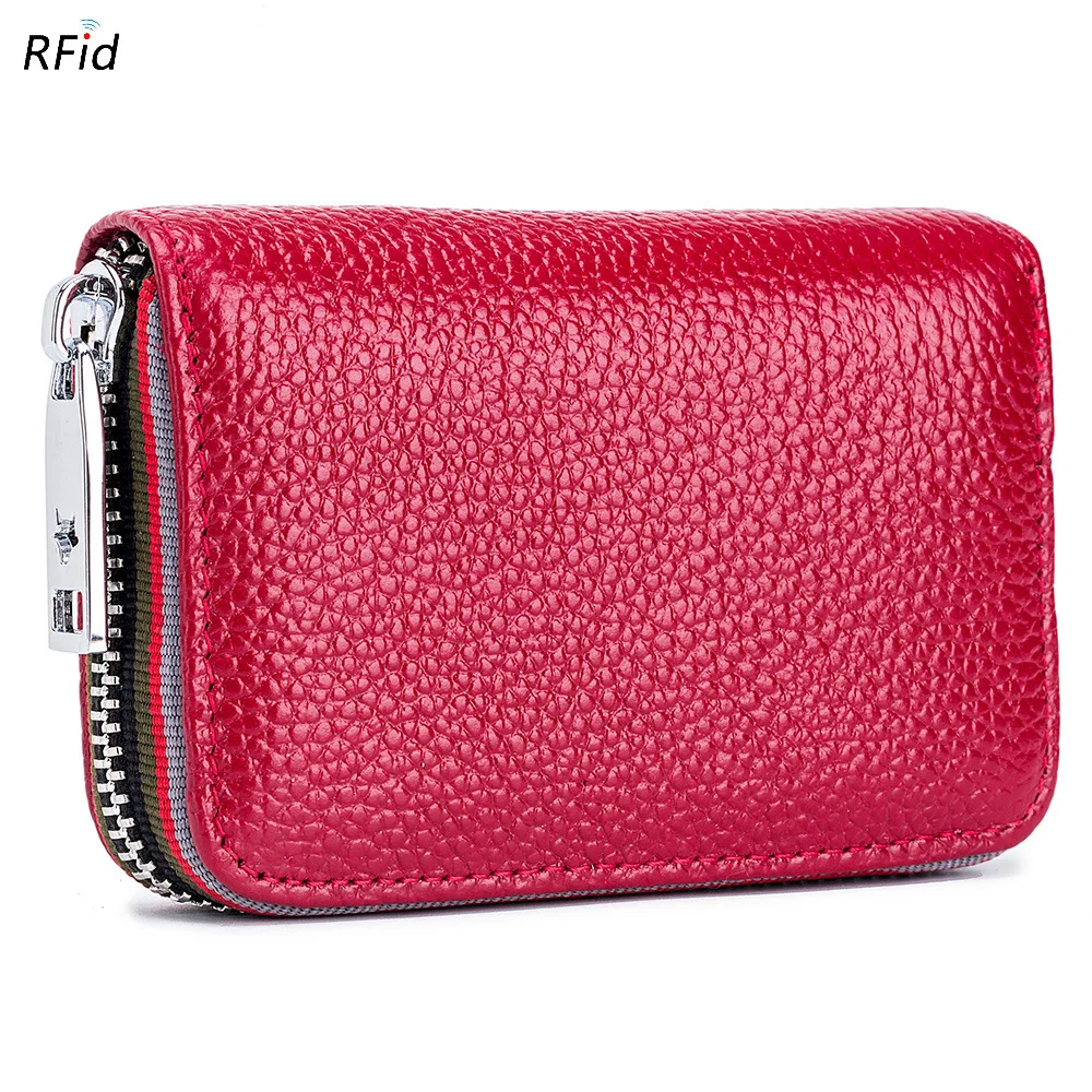 

Women Wallet Small Genuine Leather 12 Slots Organ Purse Female RFID Blocking Card Holder Anti-Theft Zipper Coin Bag Money Clip