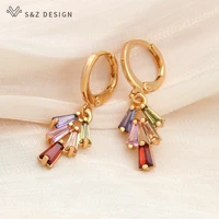 sz design new 2021 fashion simple colorful trapezoid cubic zirconia dangle earrings for women girl geometric trend jewelry gift