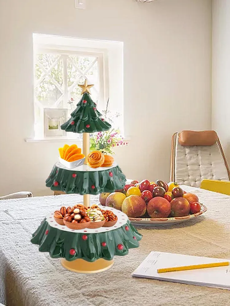 

Christmas Tree Snack Stand 2-Tier Dessert Display Resin Rack Food Cake Pastry Plate Holder New Year Home Party Decoration