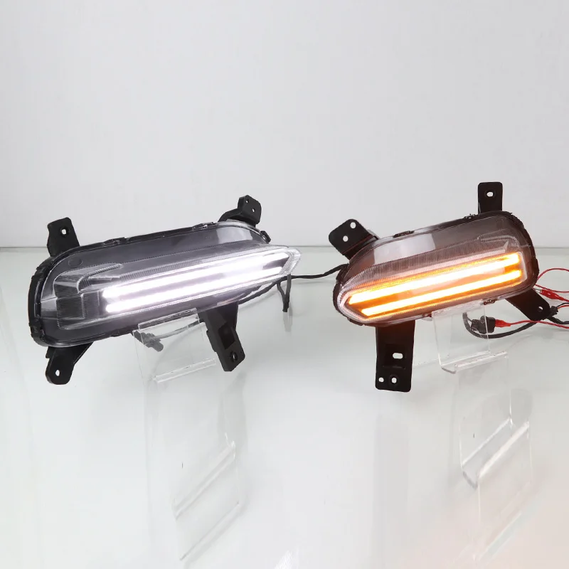 

2 PCS LED DRL Daytime Running Light Fog Lamp For Kia Forte Cerato 2018 2019 2020 with Yellow Turn Signal Indicator style relay