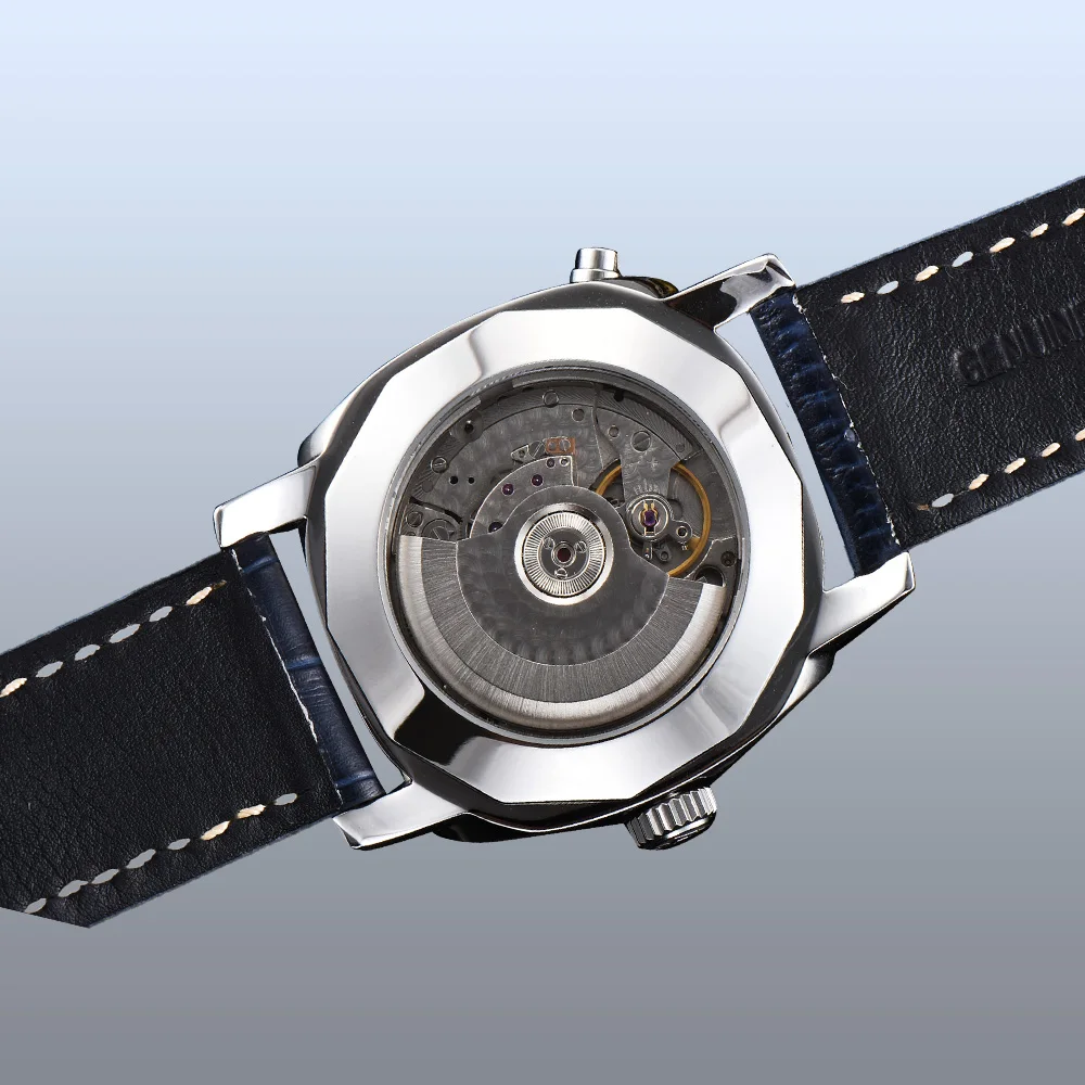 BOMAX MARINA Men's Watch 44mm Automatic Stainless Steel Polished Case High Quality Leather Strap Luminous Hand S54 | Наручные часы