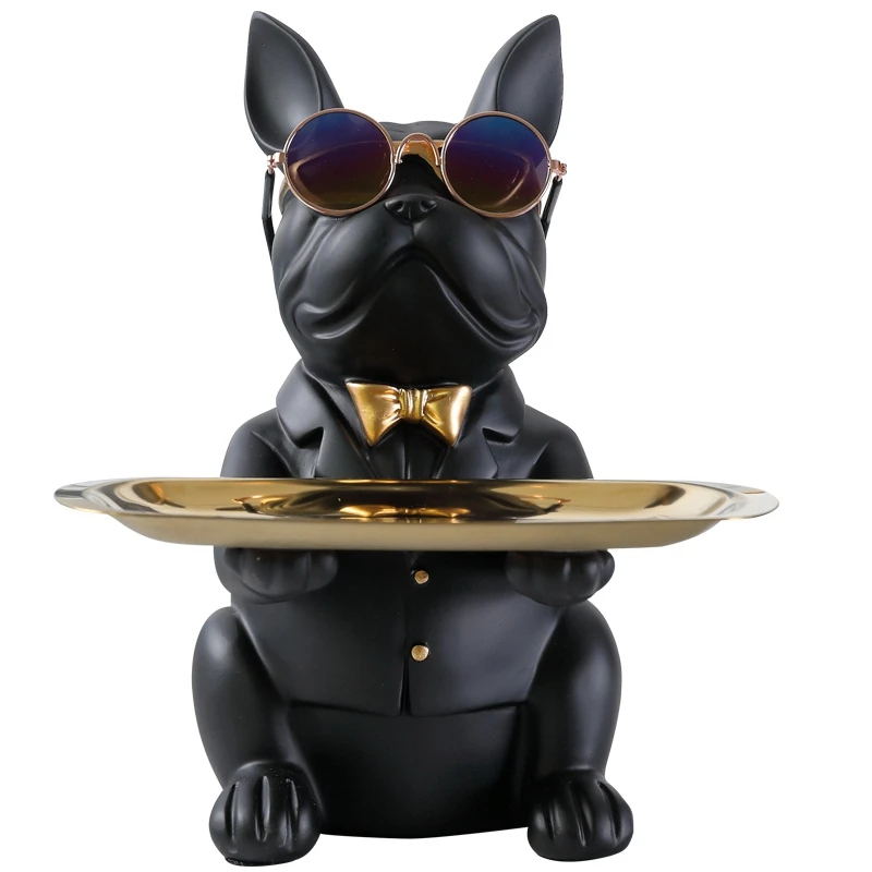 

Cool Dog Figurine Bulldog Shape Resin Ornament Coin Storage with Tray Animal Gift Cafe Desktop Statues Home Decor Crafts Art