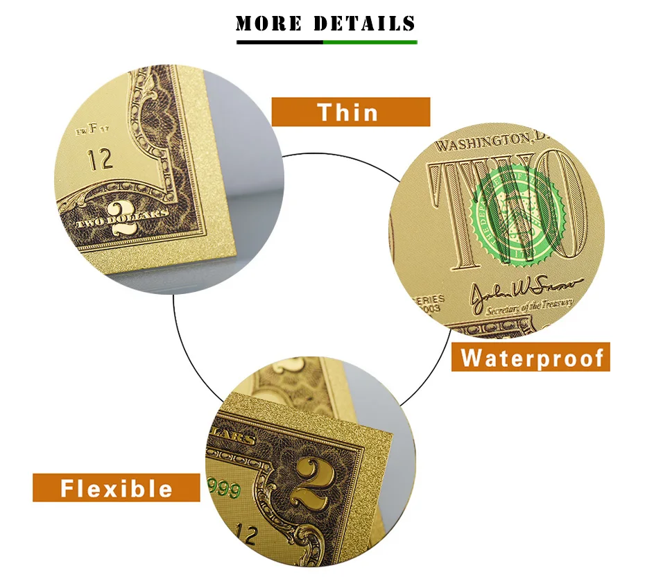 2 доллара США позолоченная банкнота домашний декор коллекционные красочные