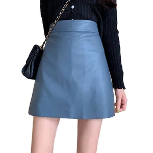 Half-length Leather Skirt Woman 2021 Spring and Autumn Bag Hip Skirt Temperament PU Leather High Waist A-line Short Woman Skirts