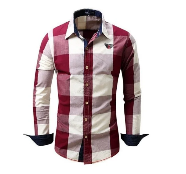 

Мужские классические рубашки, весна-осень, Мужская модная брендовая окрашенная клетчатая хлопковая рубашка, мужская повседневная Толстая ...