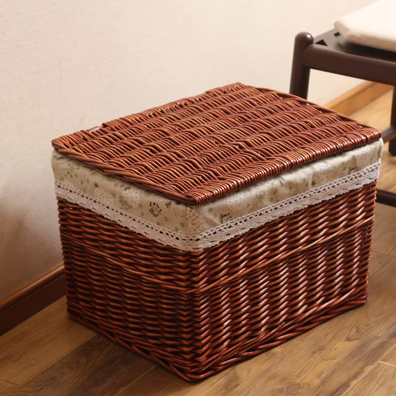 

Wickerwork Basket Home Organizer Basket Handmade Woven Storage Box Rattan Laundry Hamper With Lid