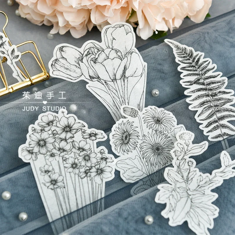 Винтажные Стикеры для рисования растений черно белые эстетические наклейки