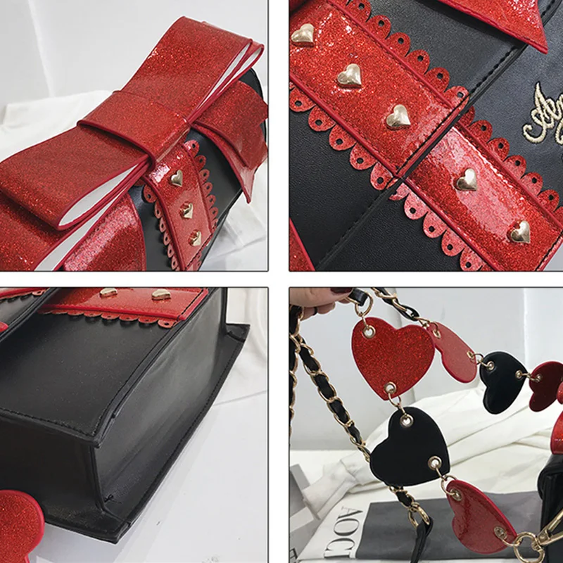 Женская сумка через плечо квадратная из искусственной кожи с цепочкой и бантом