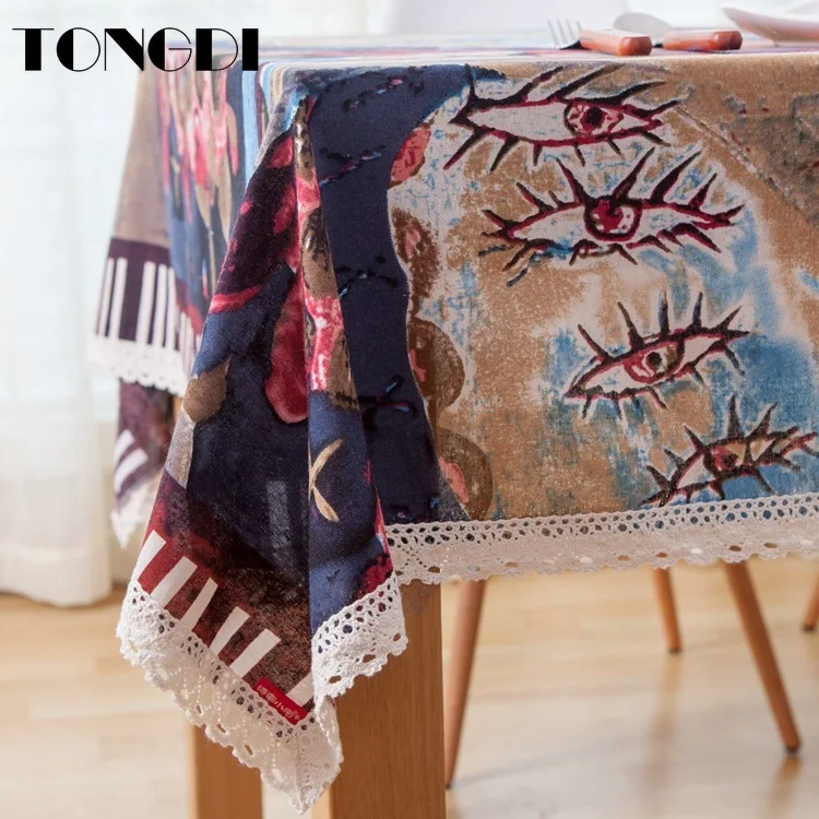 TONGDI Table Cloth Colorful Tropical Elegant Classical Art Oil Painting Printing Linen Decor ForHome Living Dining Room Kitchen | Дом и сад