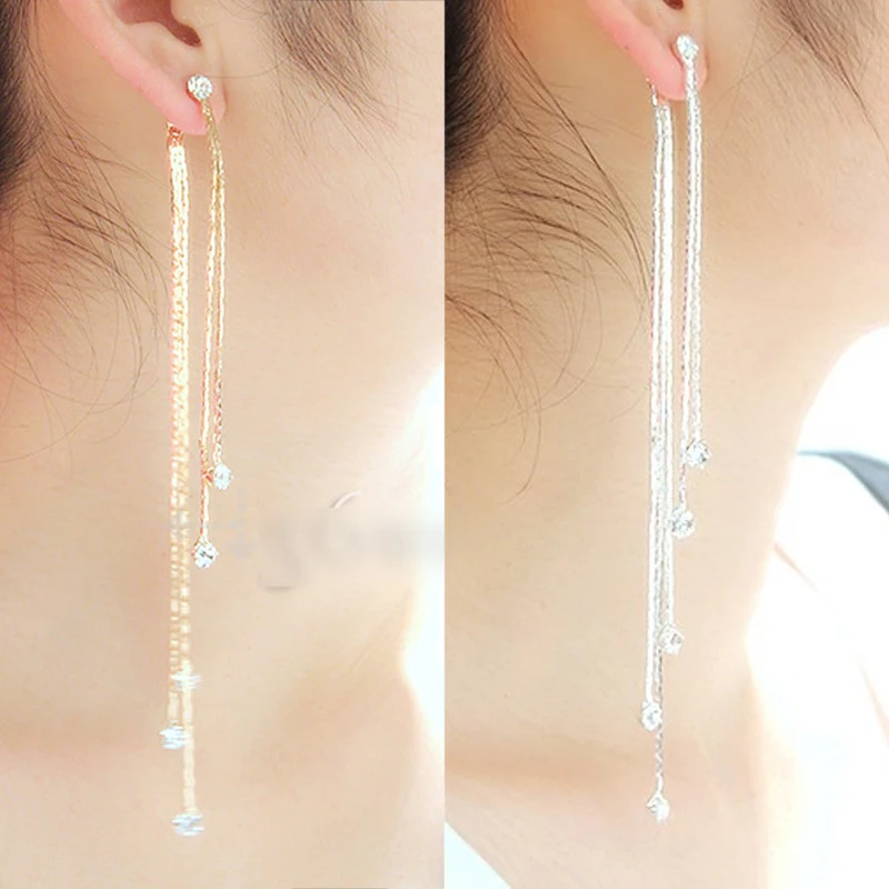 Женские длинные серьги-подвески с кристаллами очаровательные серьги-кольца