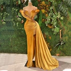 Желтое бархатное вечернее платье с рукавом-крылышком, Роскошные Яркие вечерние платья с V-образным вырезом и стразами, индивидуальные африканские платья больших размеров