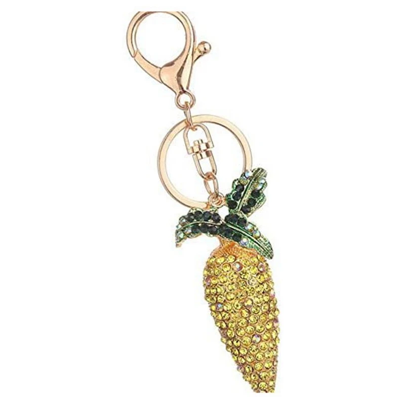 

Carrot Shaped Crystal Pendant Rhinestone Alloy Coating Keychain Car Key Buckle
