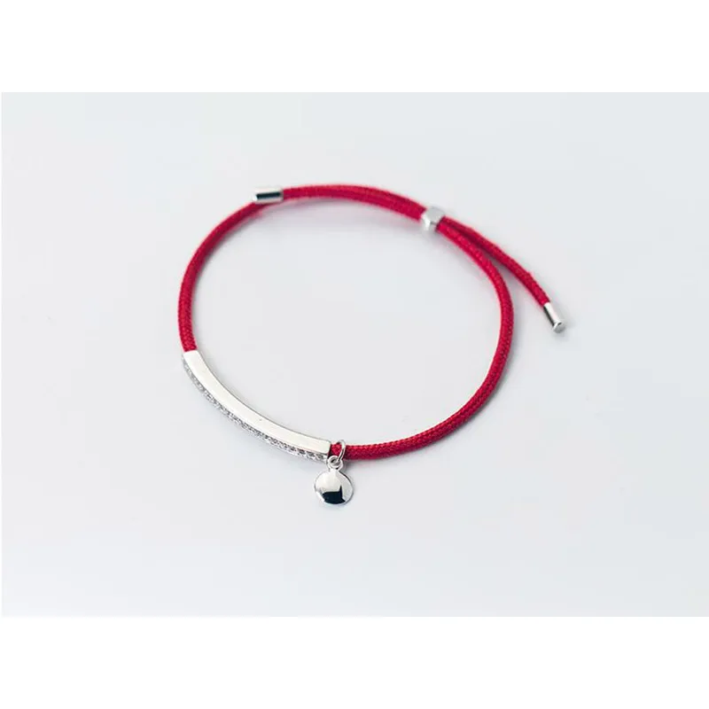 Женский браслет ручной работы из стерлингового серебра 925 пробы с красной нитью и