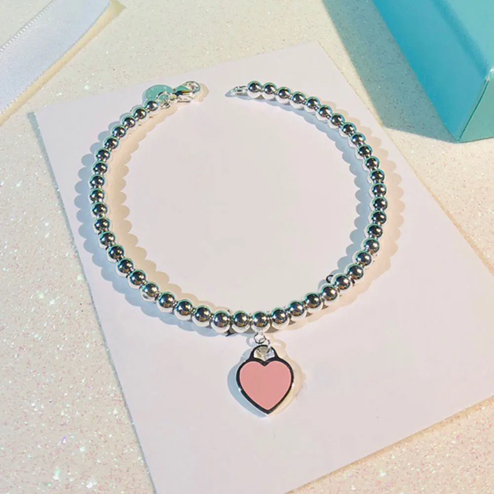 

AYBS Real 925 Bracelets Premium 1:1 Original TIF "Classic Enamel Craft Blue Heart" Women Bead Bracelets