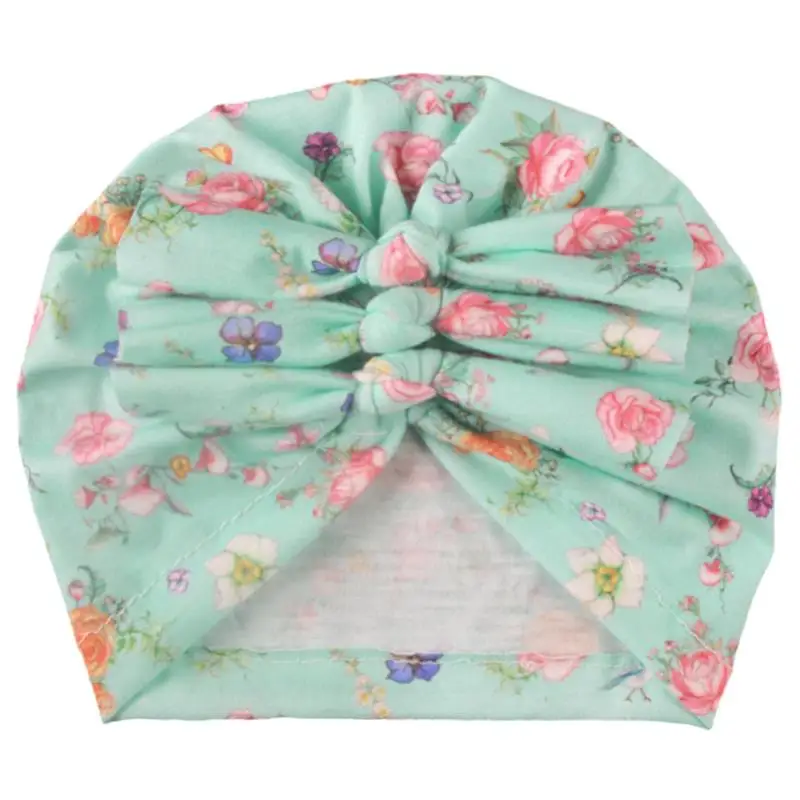 

Children's hat Soft Knitted Cloth Pleated Bow Print Hat Baby Pullover hat