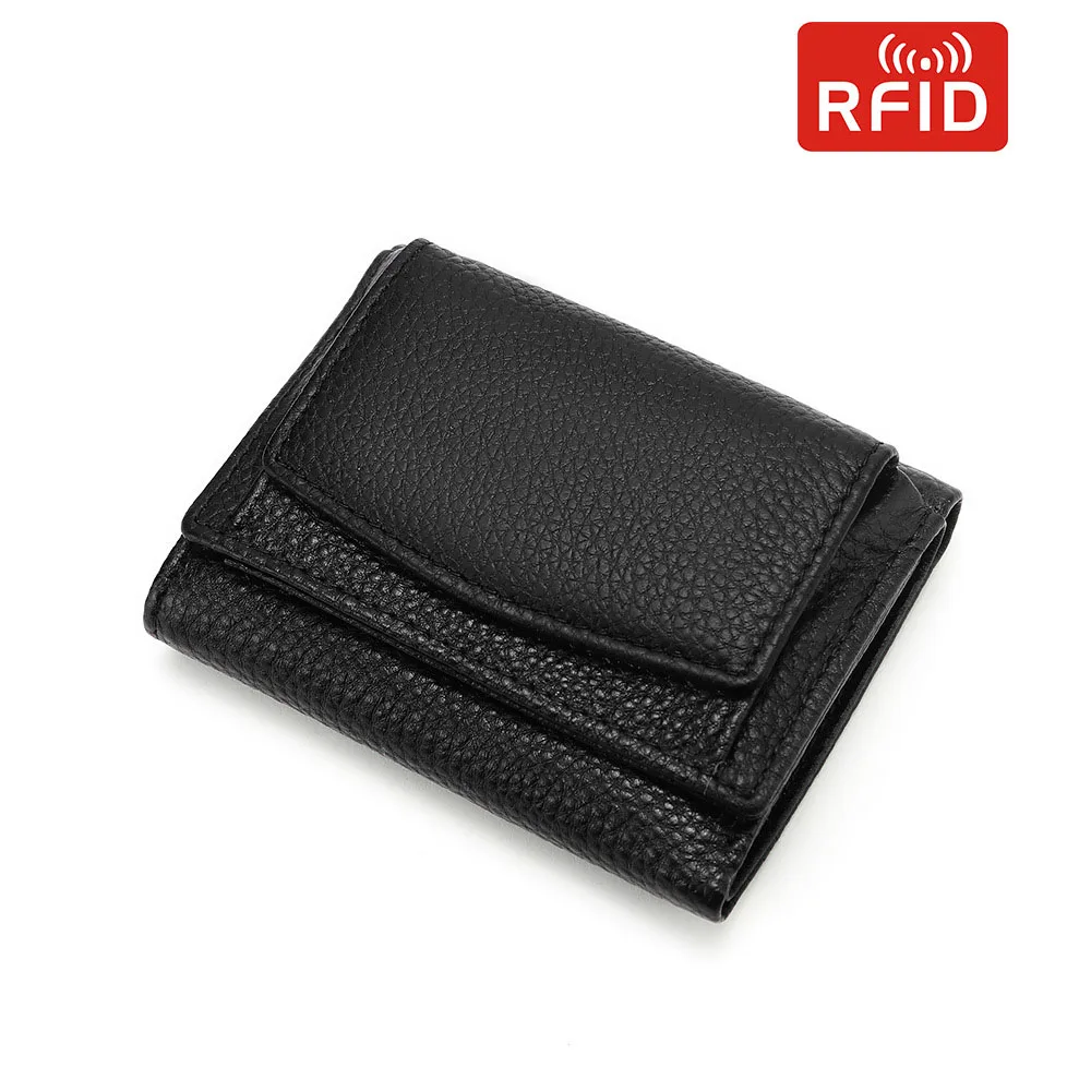 Leather Women Wallet Short 2022 New Hot-selling Mini First Layer Cowhide Coin Purse Rfid Small Card Bag