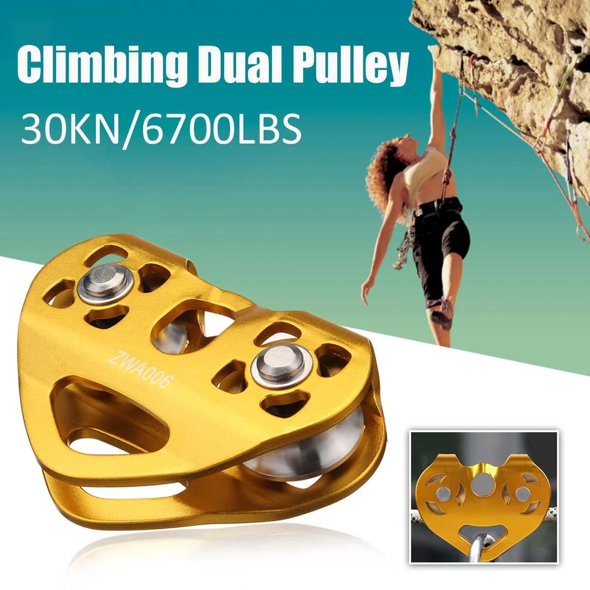 

30kN Rock Climbing Pulley Fixed Sideplate Double Sheave Pulley Outdoor Survival Tool High Altitud Traverse Hauling Gear