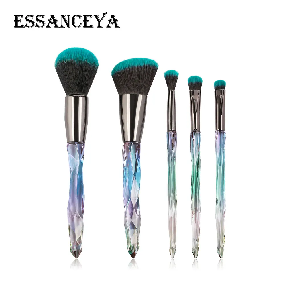 5 pcs ESSANCEYA, 5/10 шт, набор профессиональных кистей для макияжа, красочные кисти для макияжа с бриллиантами, основа для макияжа, тени для век, косметические инструменты - Handle Color: 5 pcs