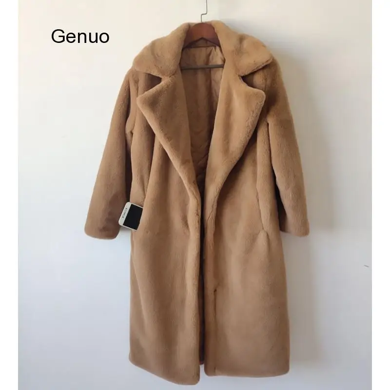 

Winter Women High Quality Faux Rabbit Fur Coat Luxury Long Fur Coat Loose Lapel OverCoat Thick Warm Plus Size Female Plush Coats